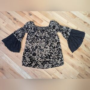 JOSEPH RIBKOFF Women Seethrough Witchy Blouse Top 3/4 Flare Sleeves Size XL ?